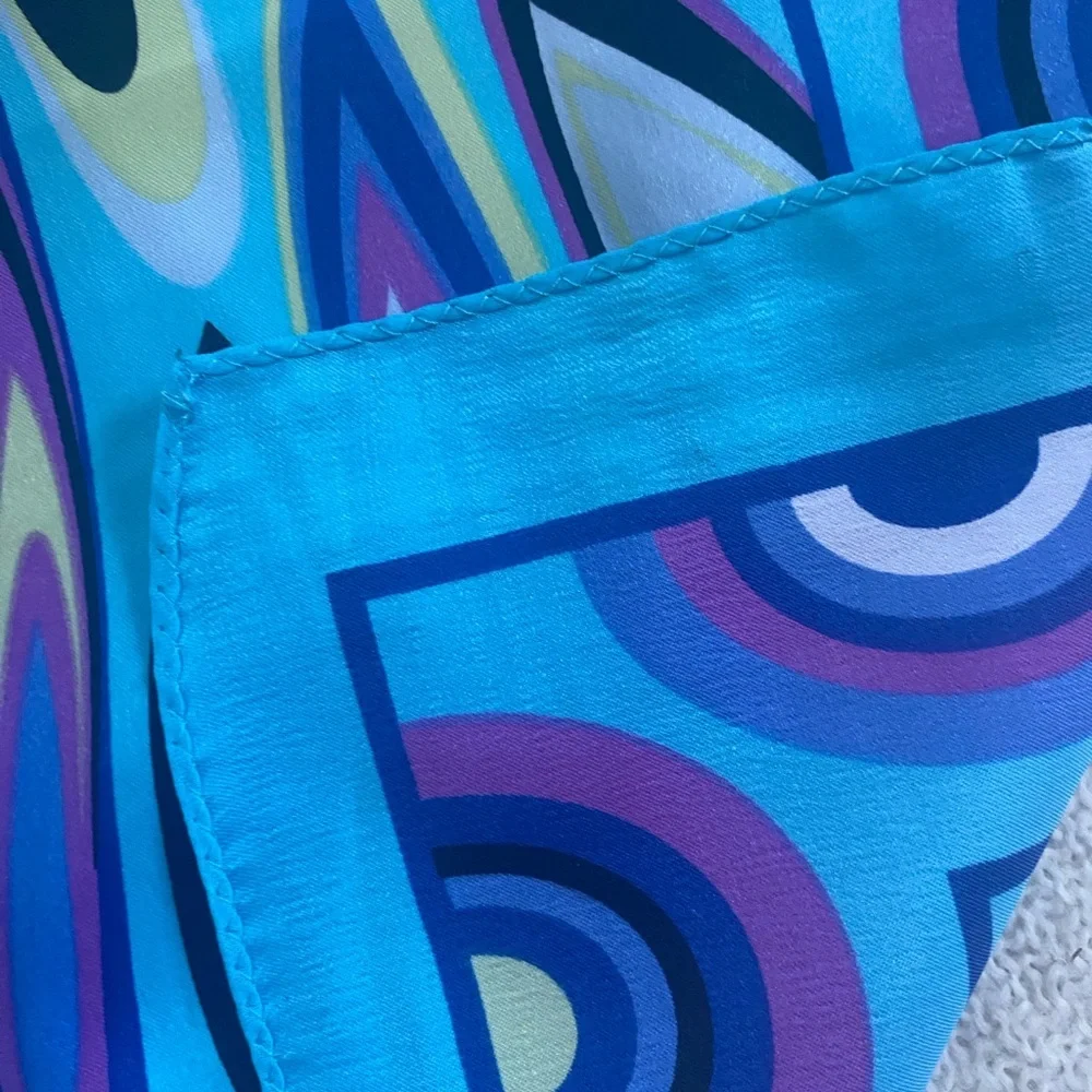 Blue and Purple Patterned Long Silk Scarf